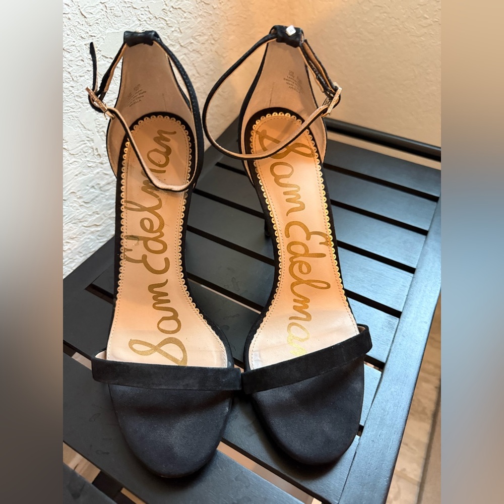 Black Suede Ankle Strap Heels Size 10